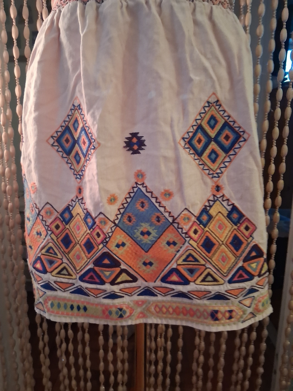 MM Couture Light Pink Mini Skirt with Multicolor Geometric Embroidery